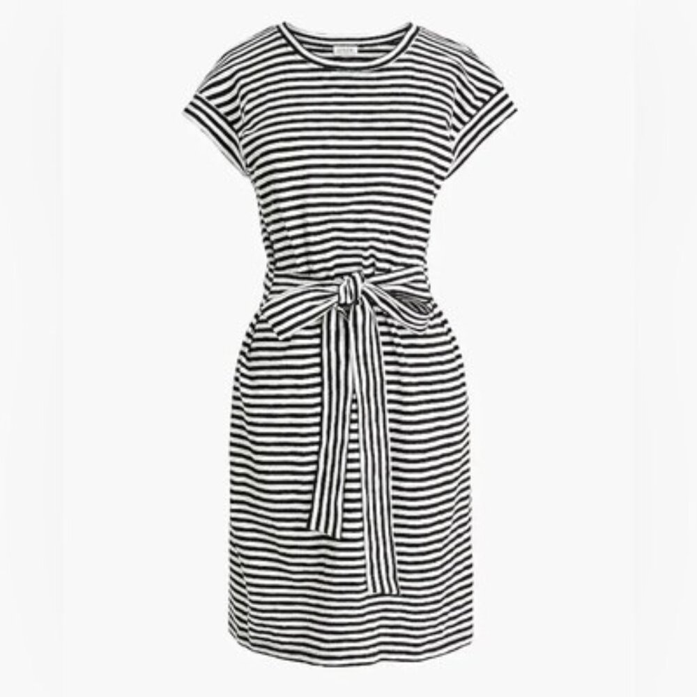 J. Crew Striped Casual Blue Red Cotton Tie Waist Nautical Preppy Shirt Dress LG - Picture 6 of 15